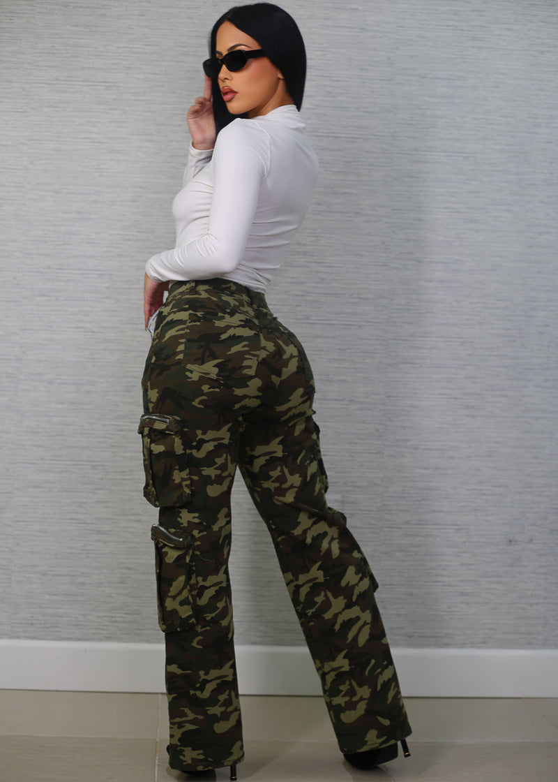 Hyper Stretch Camouflage Straight Wide Leg Pants