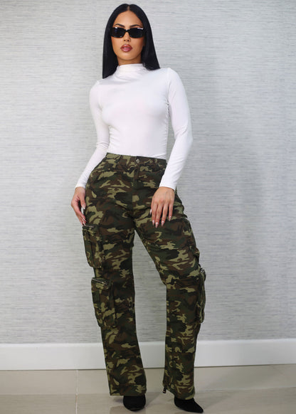 Hyper Stretch Camouflage Straight Wide Leg Pants