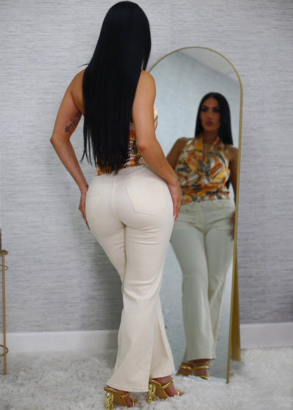 High Waist Straight Wide Leg Jeans Light Khaki