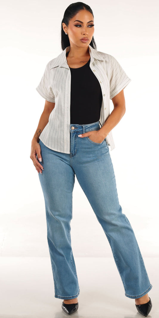 Stripe Black Stretch Denim Trio