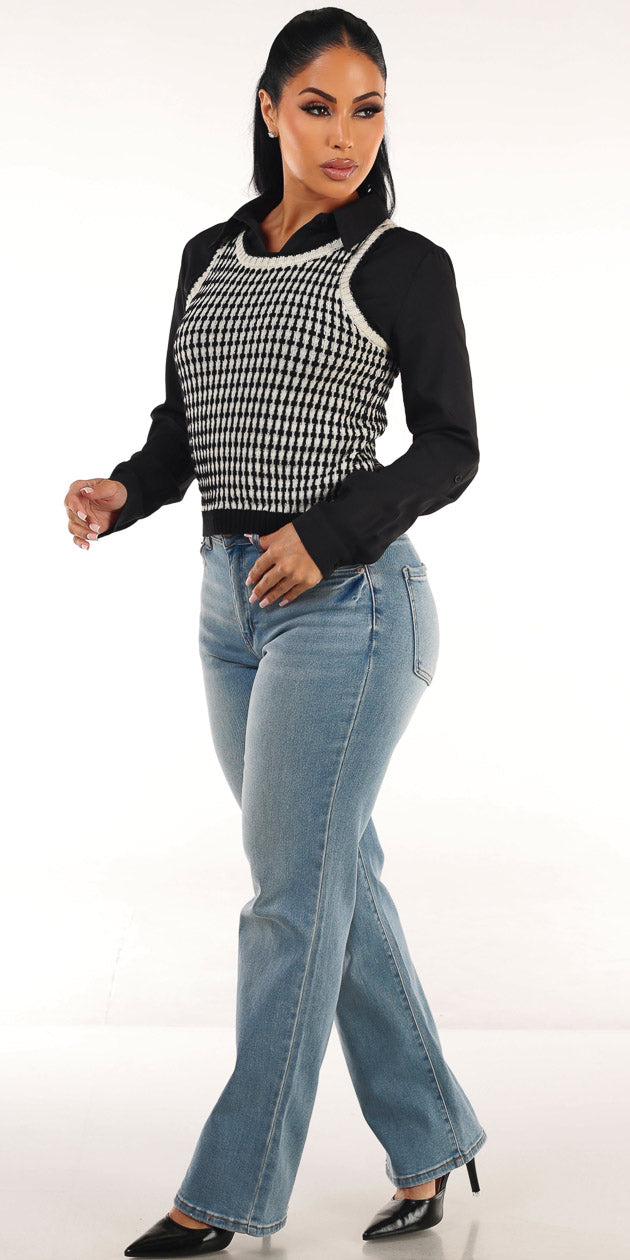 Knit Black Wide Denim Trio