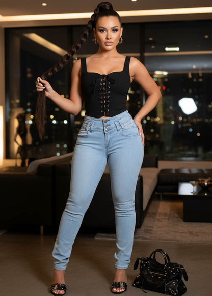 MX JEANS Butt Lifting High Waist Light Blue Skinny Jeans