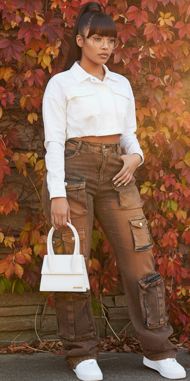 Cropped Jacket & Cargo Jeans Combo