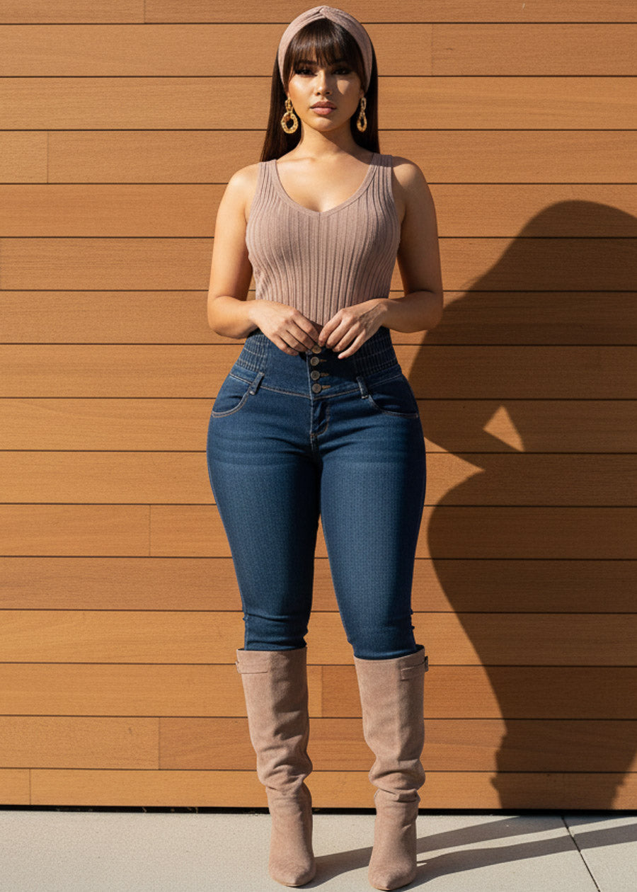 MX JEANS Spandex Waist Butt Lifting Dark Blue Skinny Jeans