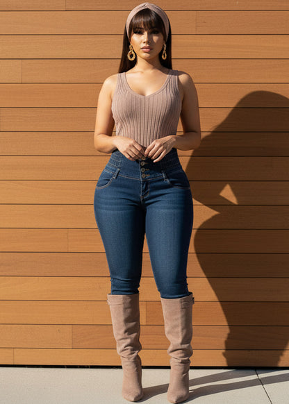 MX JEANS Spandex Waist Butt Lifting Dark Blue Skinny Jeans