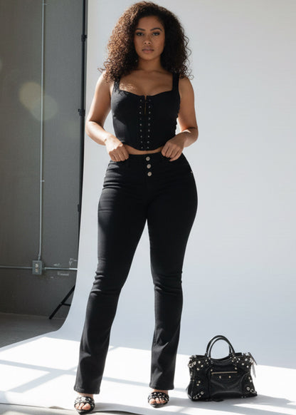 MX JEANS Butt Lifting Mid Rise Black Bootcut Jeans