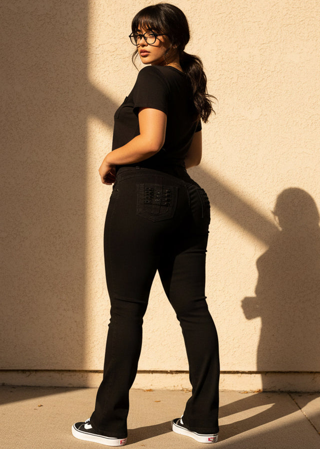 MX JEANS Butt Lift High Waist Black Bootcut Jeans