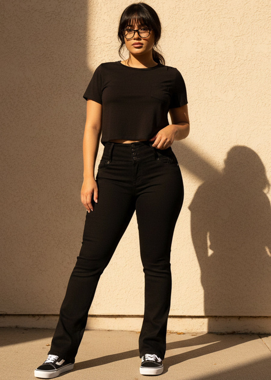 MX JEANS Butt Lift High Waist Black Bootcut Jeans