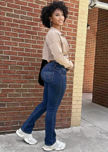 MX JEANS Butt Lifting Mid Rise Dark Wash Bootcut Jeans