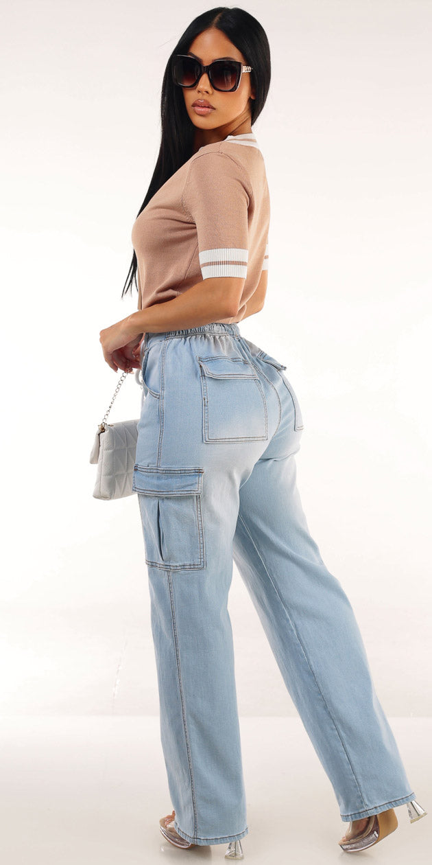 Mocha Cargo Denim Look