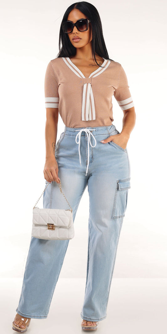 Mocha Cargo Denim Look