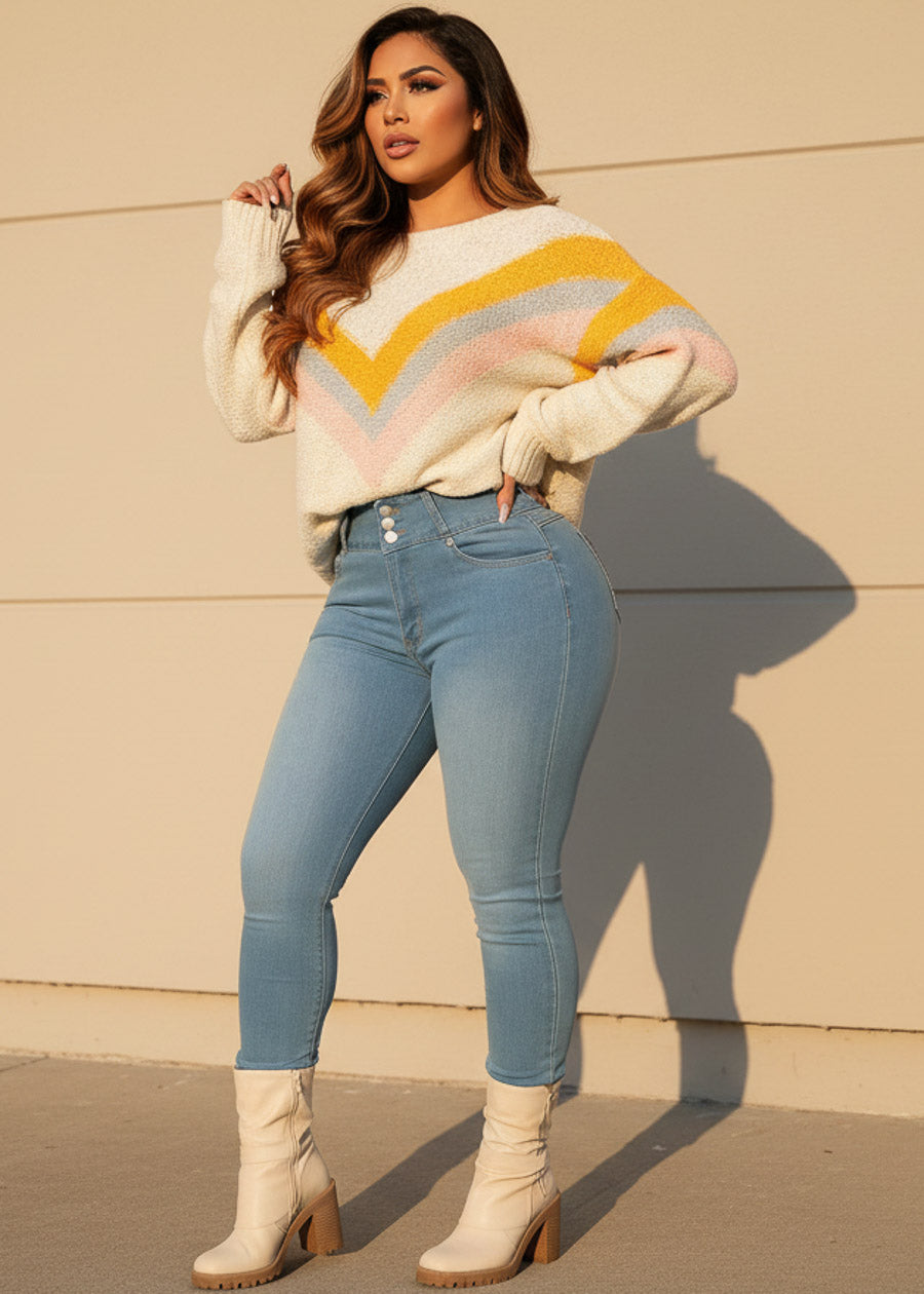 Butt Lift High Waist Chain Pocket Skinny Jeans Light Wash