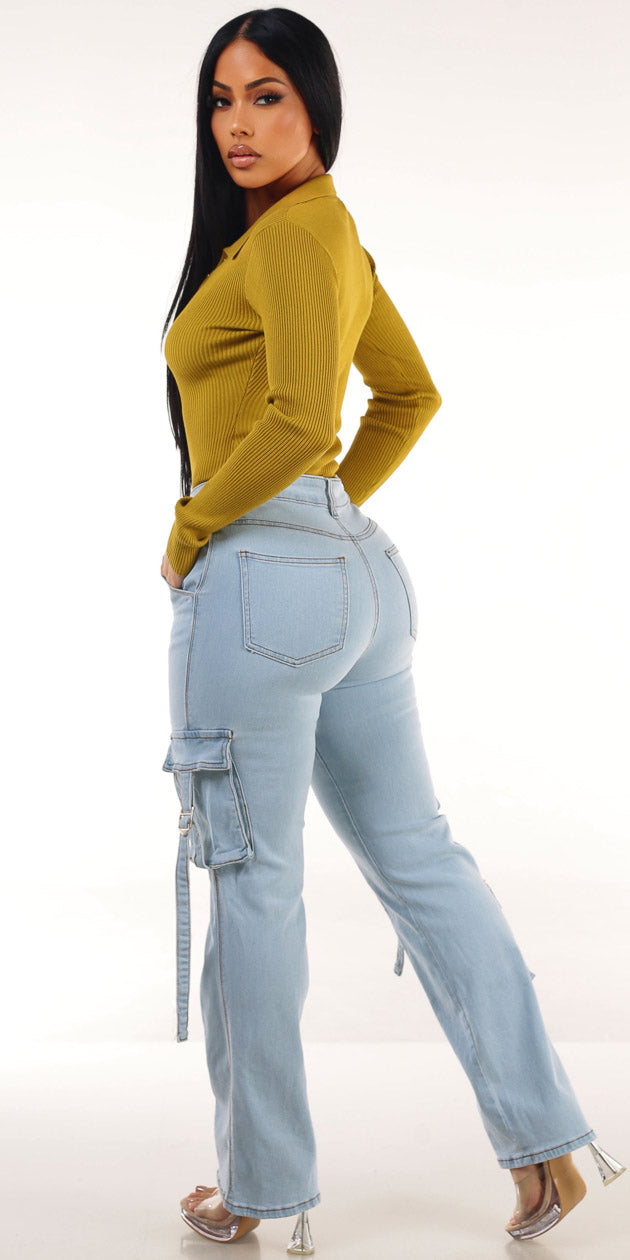 Olive Cargo Denim Set