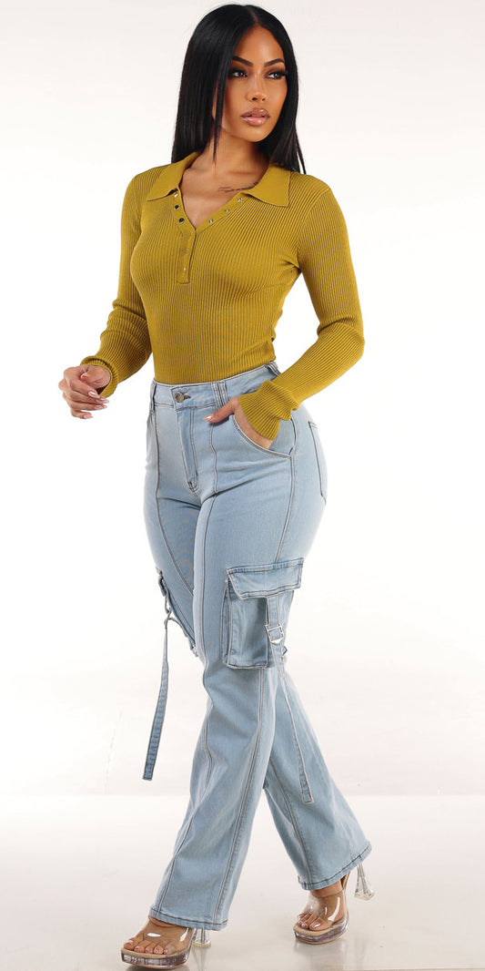 Olive Cargo Denim Set