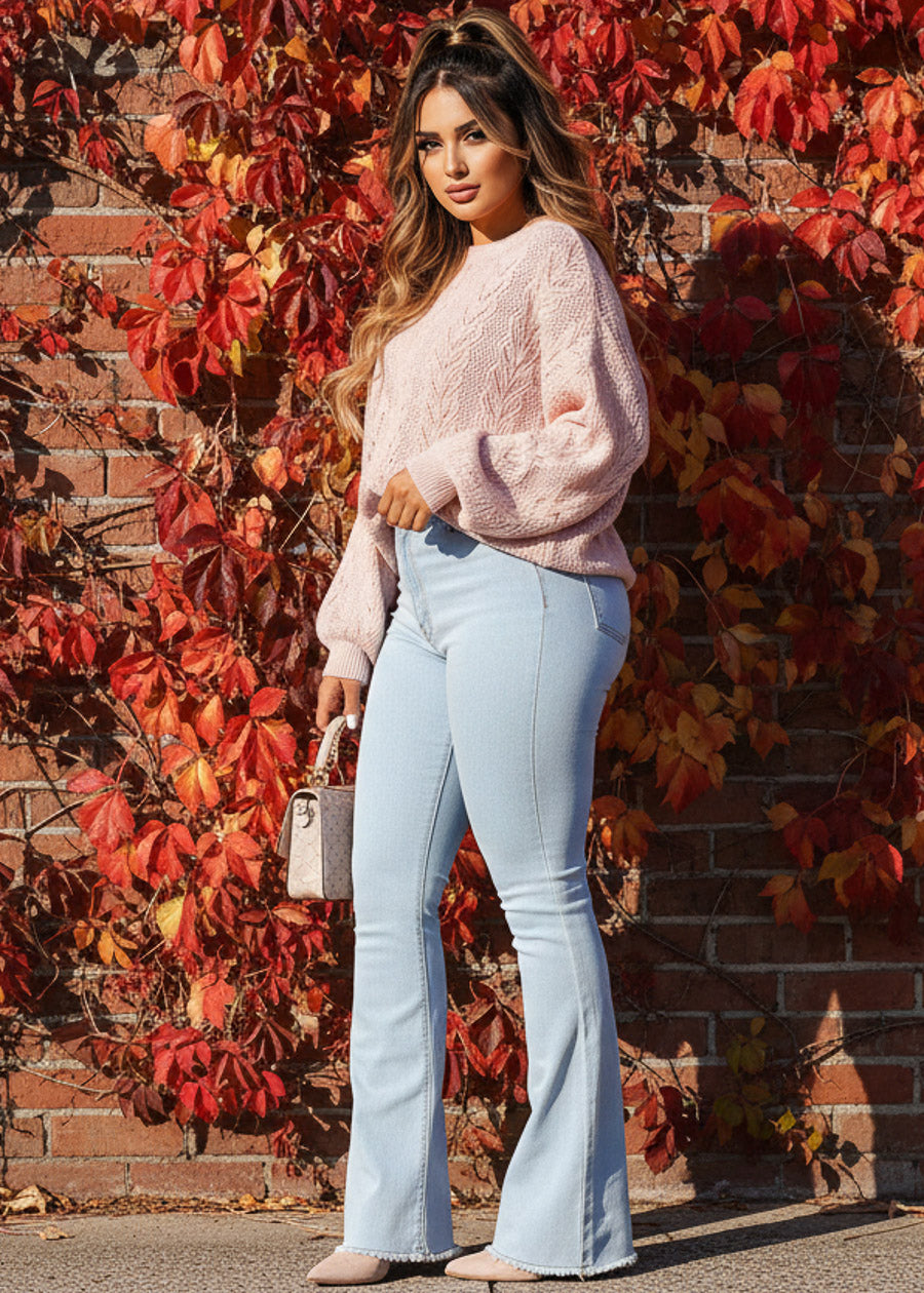 Butt Lift High Waist Stretch Flared Bootcut Jeans Light Wash