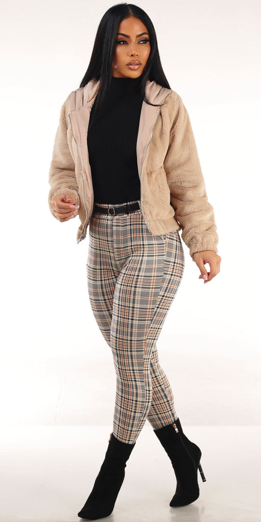 Fur Black Butt Lift Plaid Trio