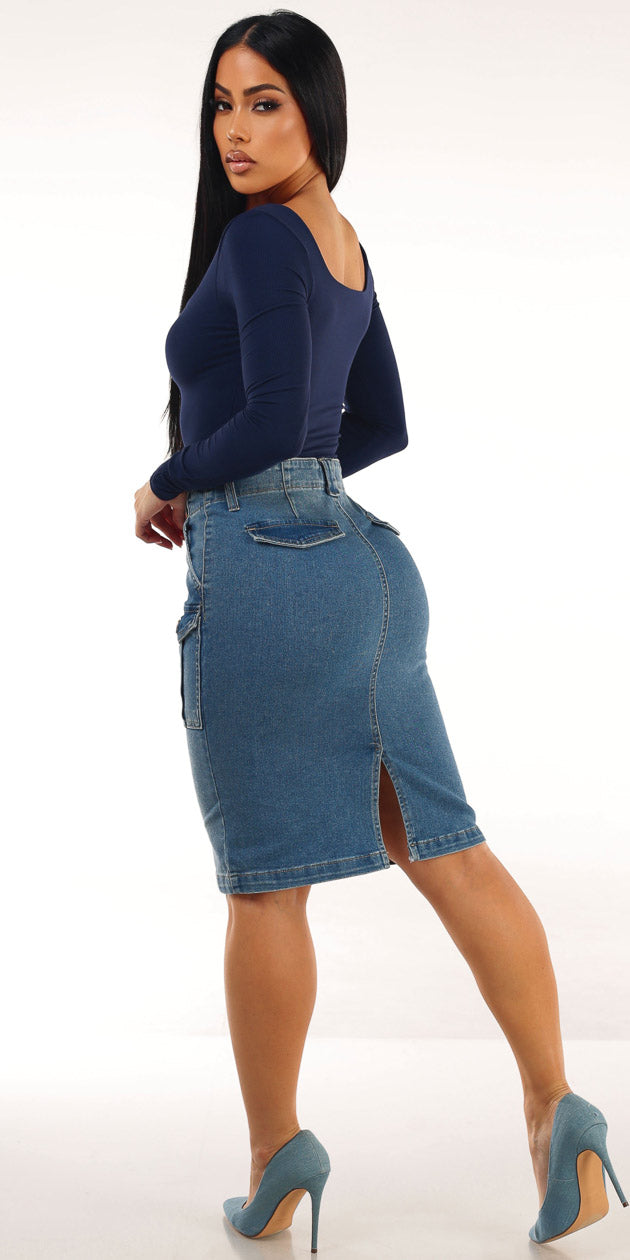 Denim Navy Butt Lift Skirt Trio