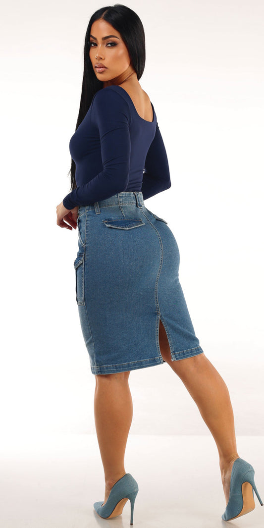 Denim Navy Butt Lift Skirt Trio