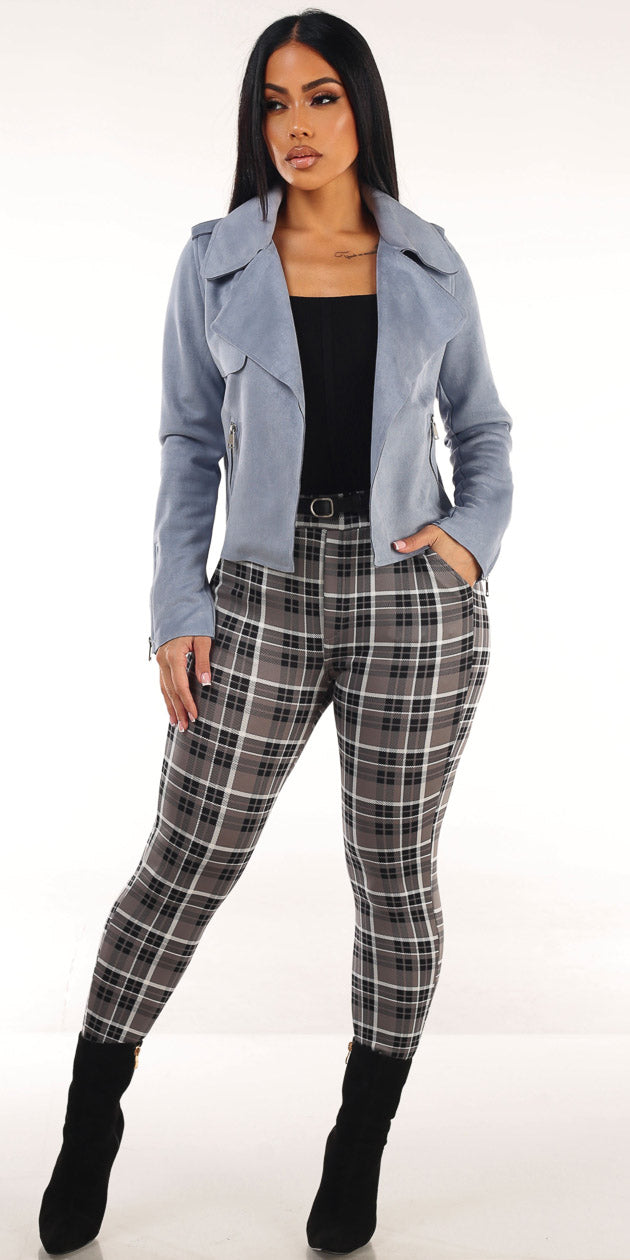 Suede Butt Lift Plaid Trio