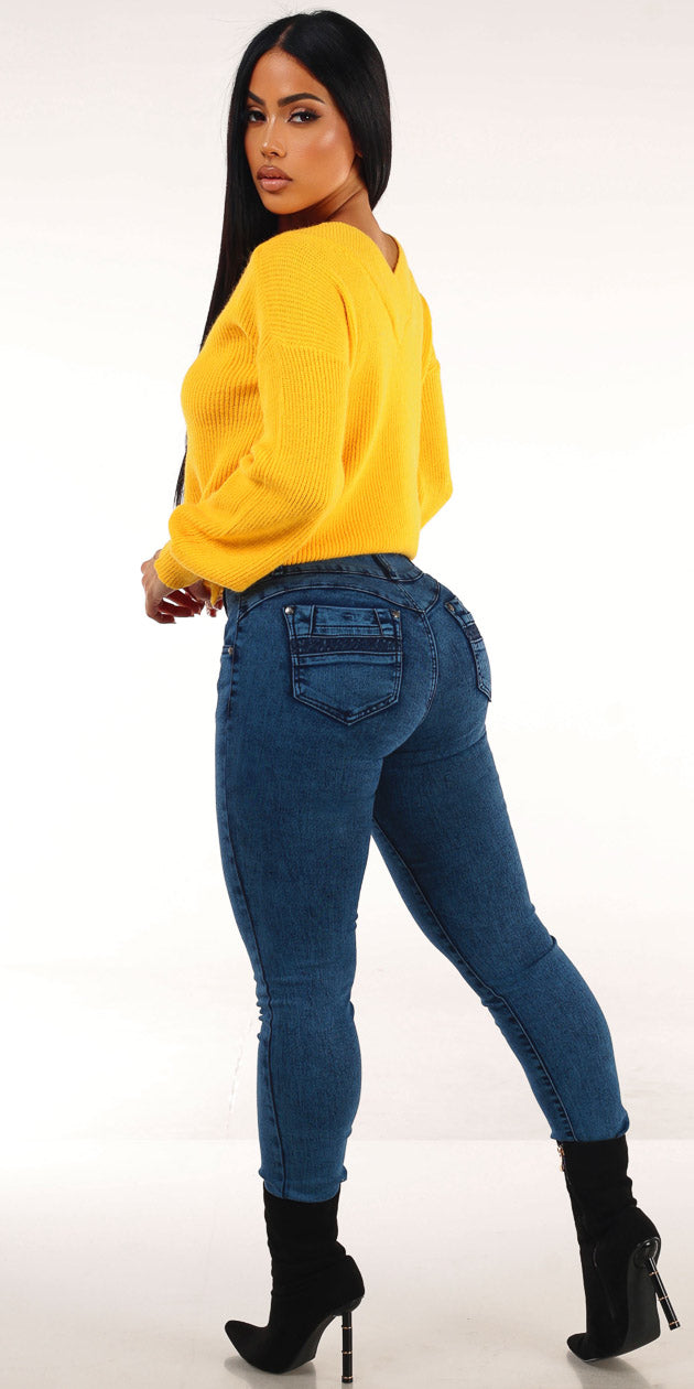 Yellow Butt Lift Denim Look