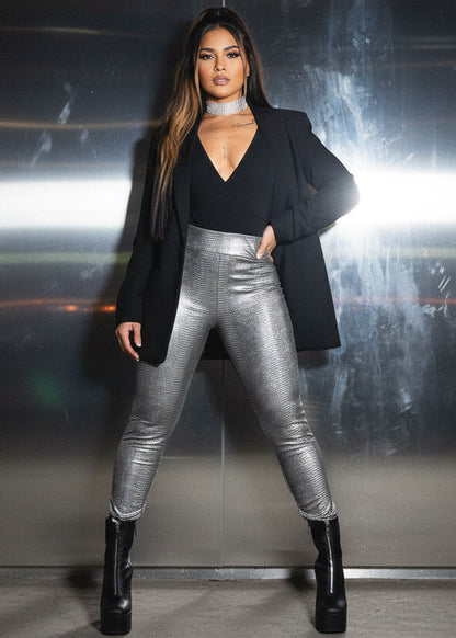 Quarter Sleeve Surplice Cotton Bodysuit Black