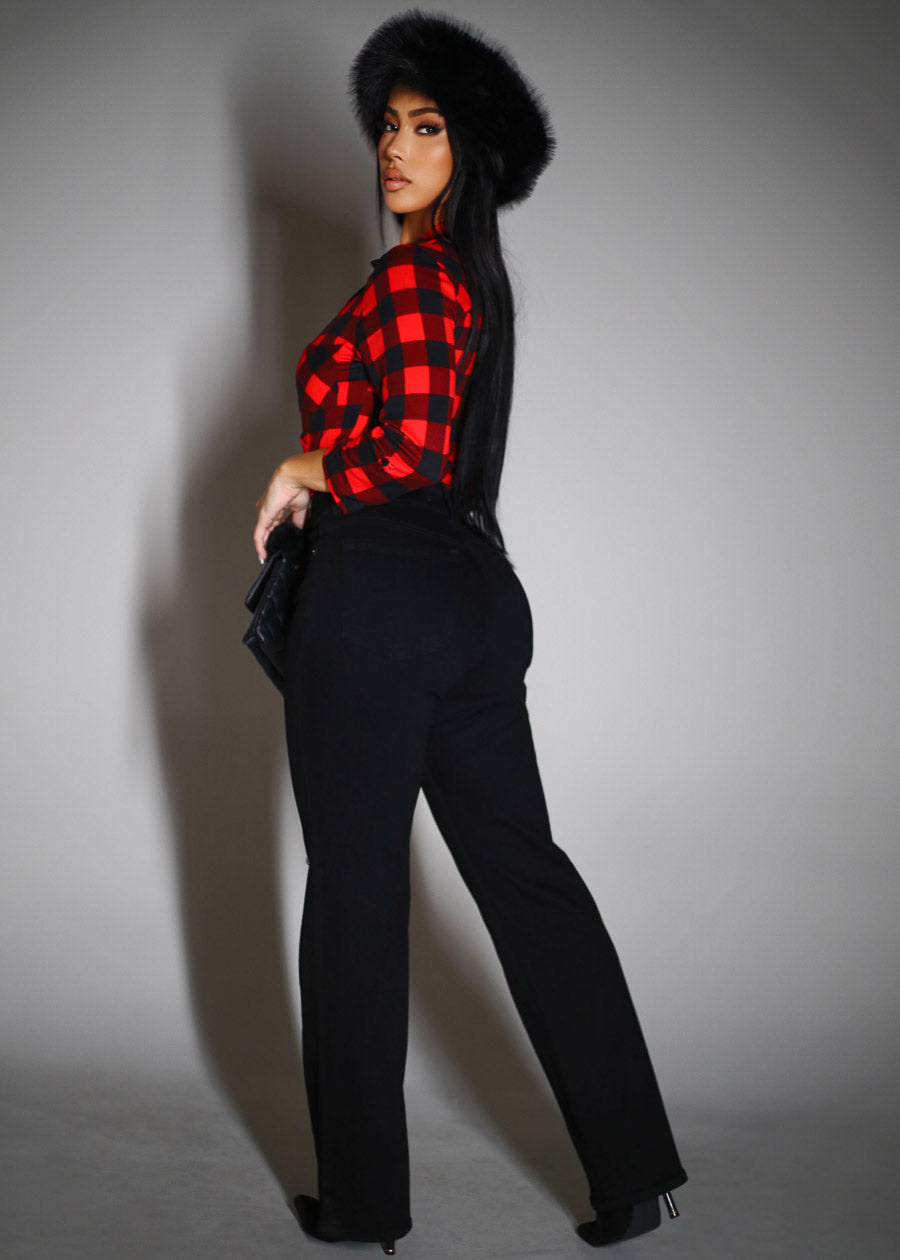 Plaid Wide Leg Jeans Combo