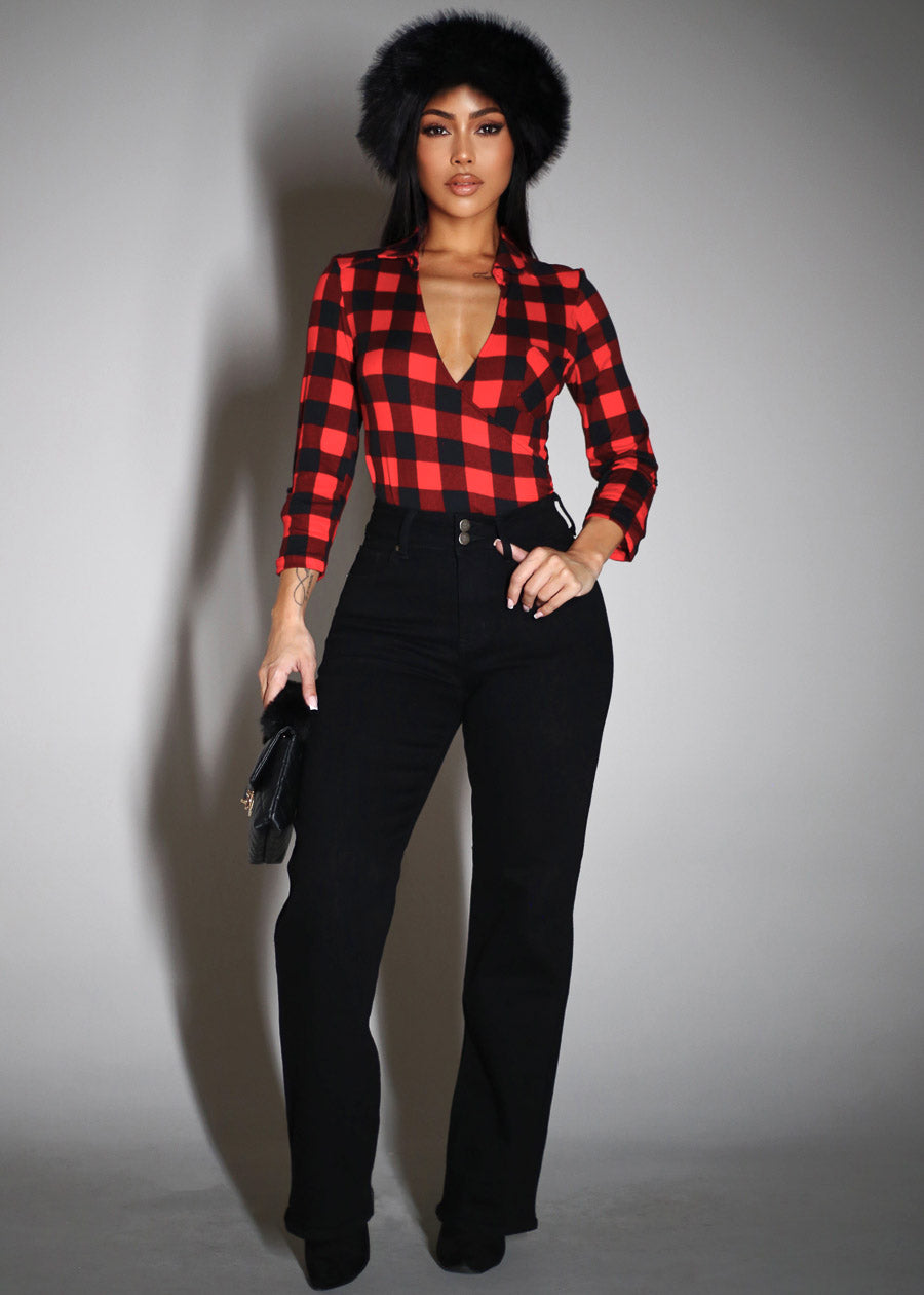 Plaid Wide Leg Jeans Combo