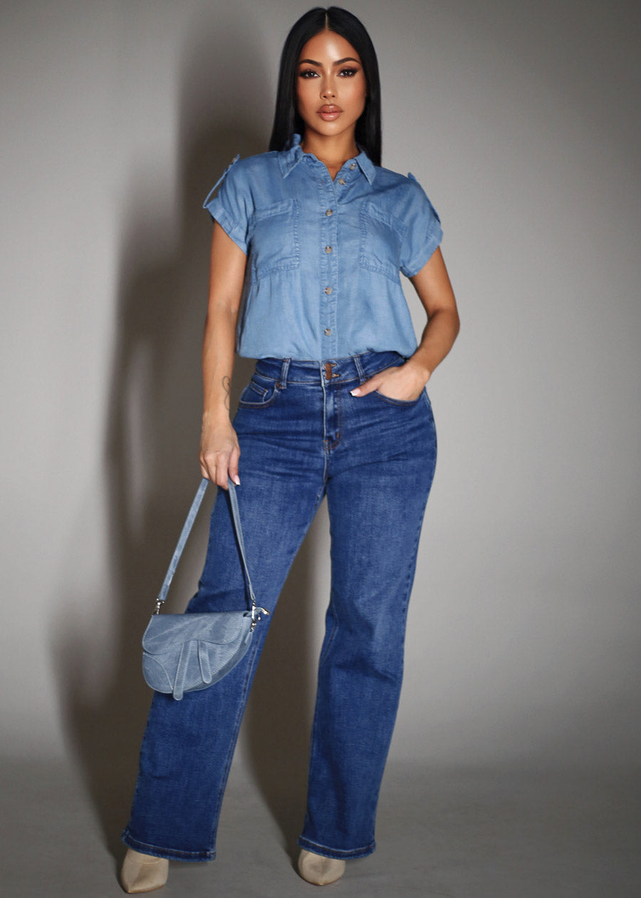 Blue Butt Lift Denim Look