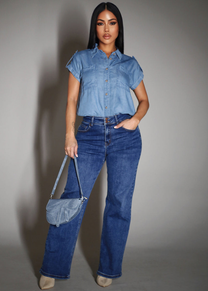 Blue Butt Lift Denim Look