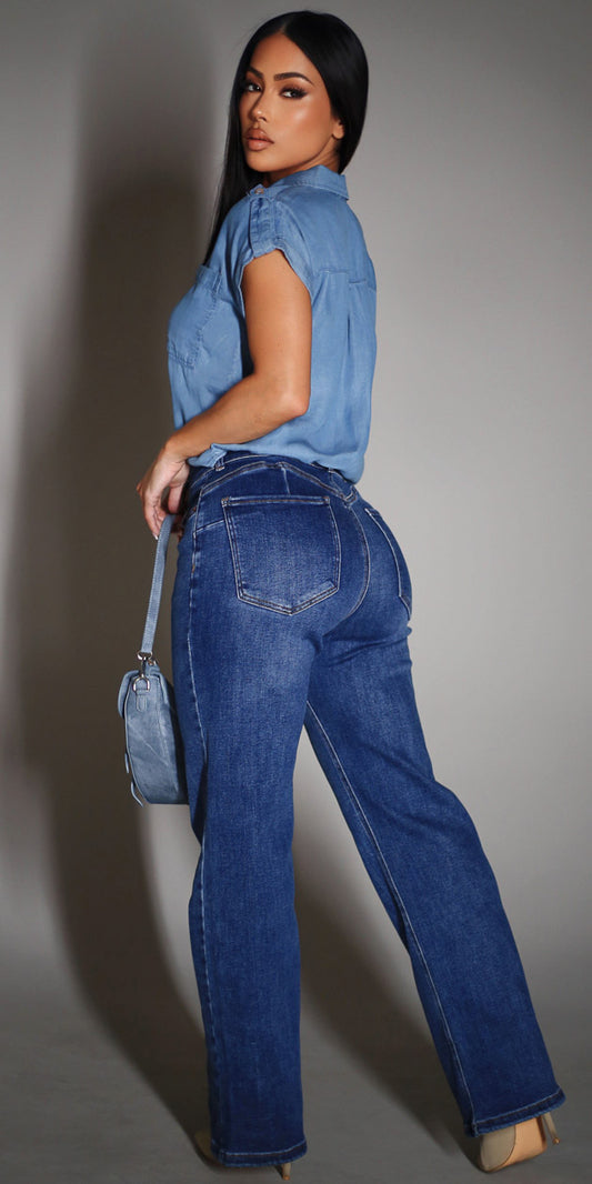 Blue Butt Lift Denim Look