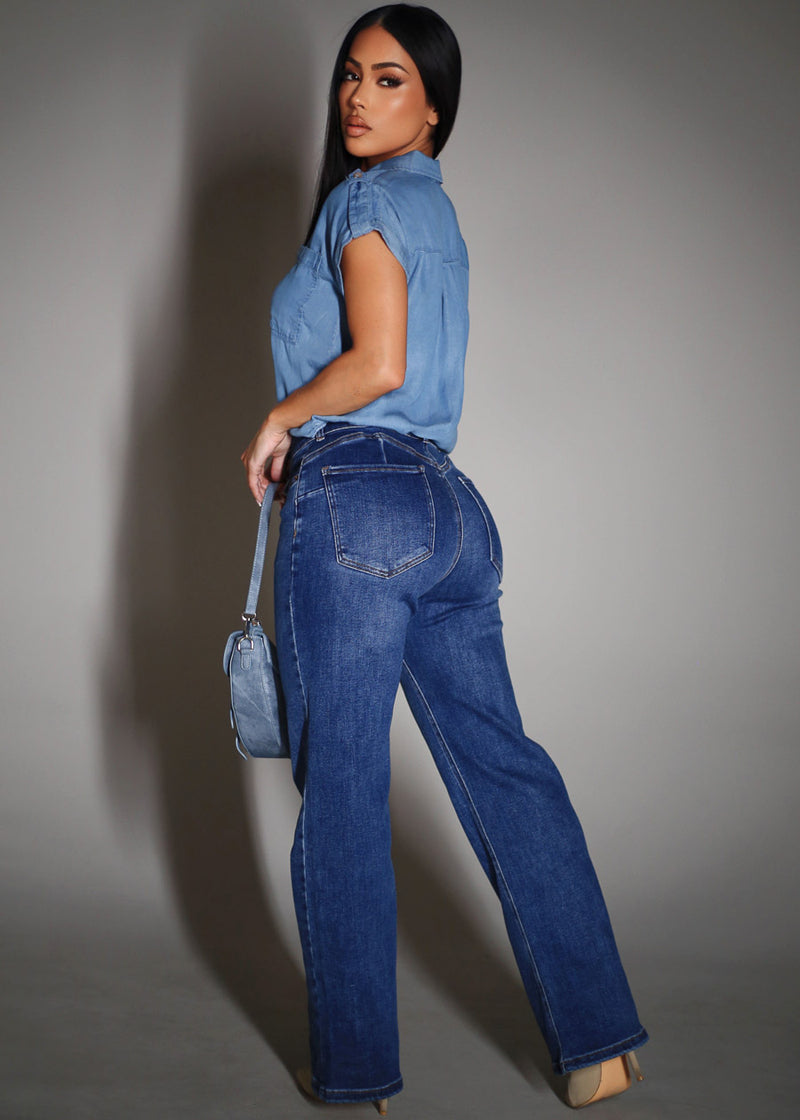 Blue Butt Lift Denim Look