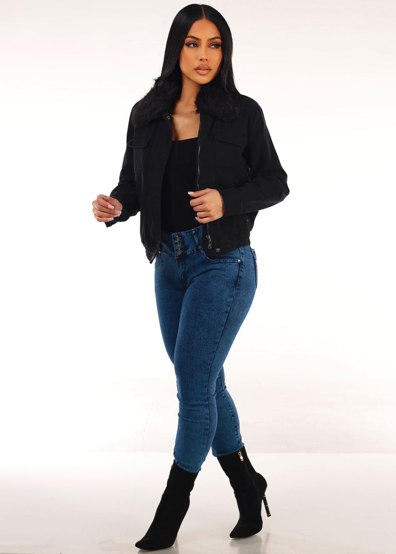 Long Sleeve Square Neck Stretch Sweater Top Black