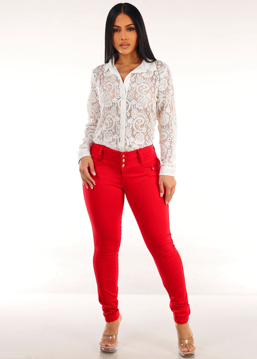 MX JEANS Butt Lifting Red Skinny Jeans