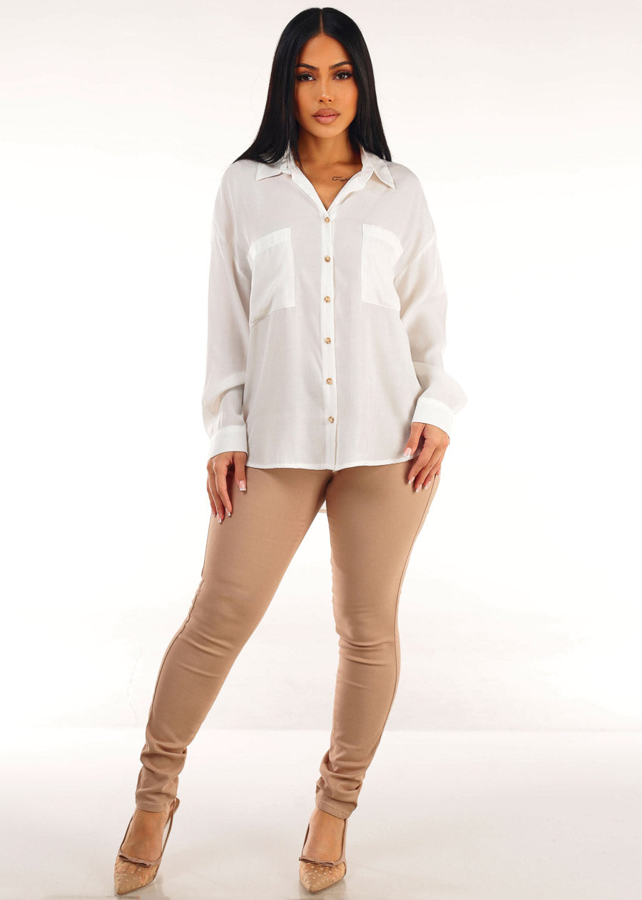 MX JEANS Braided Pocket Butt Lifting Khaki Skinny Jeans