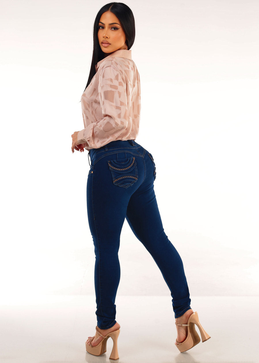 MX JEANS Butt Lifting Dark Wash Mid Rise Skinny Jeans