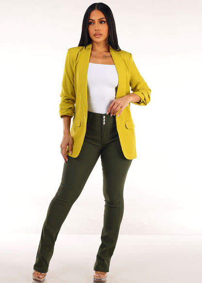 Quarter Sleeve Open Front Formal Blazer Lime