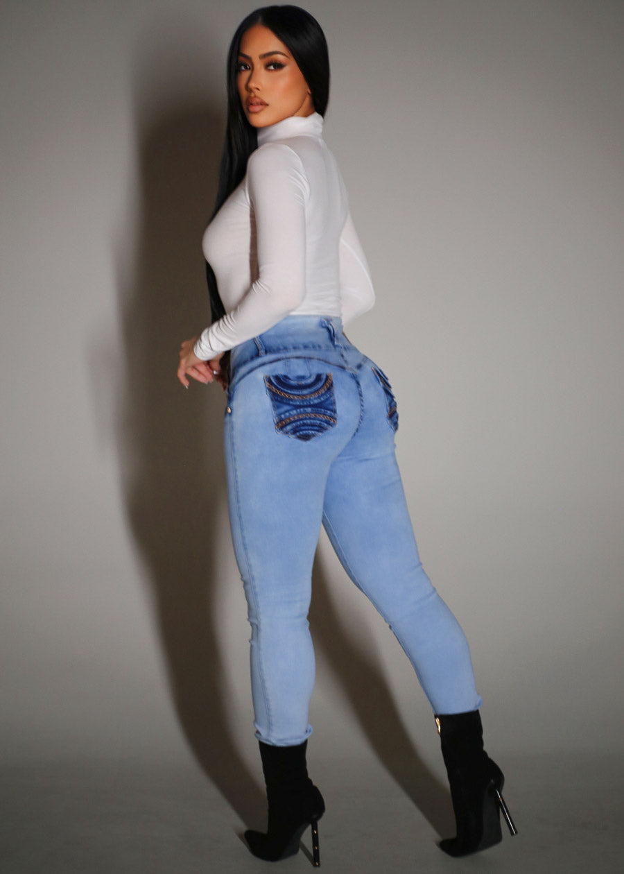 MX JEANS Light Acid Wash Butt Lift Mid Rise Skinny Jeans