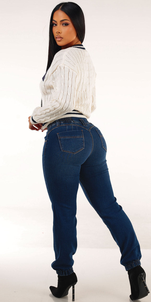 Cream Butt Lift Denim Outfit
