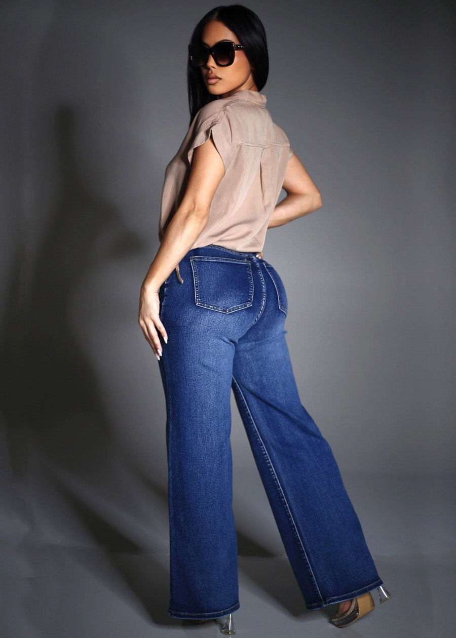 Taupe Wide Leg Denim Combo