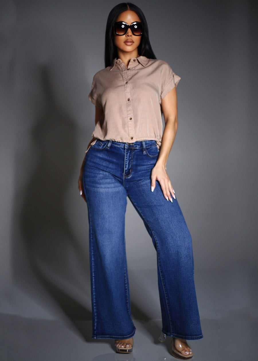 Taupe Wide Leg Denim Combo