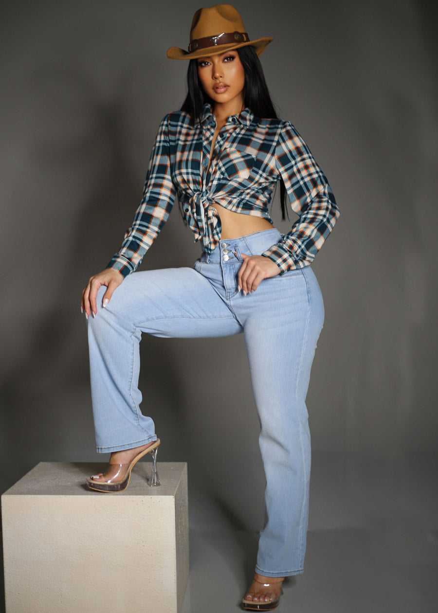 Plaid Levantacola Bootcut Denim Set