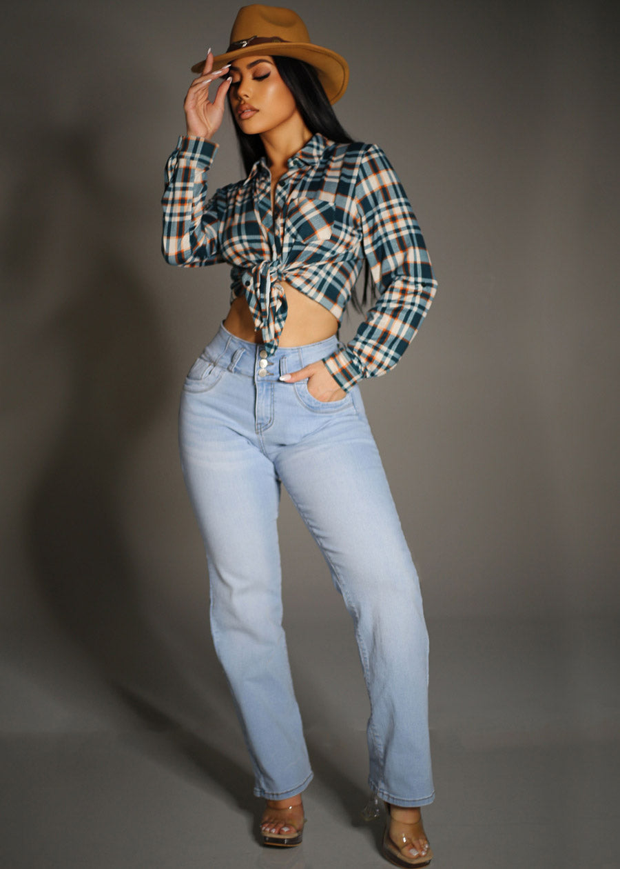 Plaid Levantacola Bootcut Denim Set