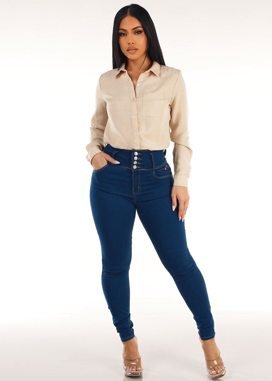 Beige Butt Lift Denim Look