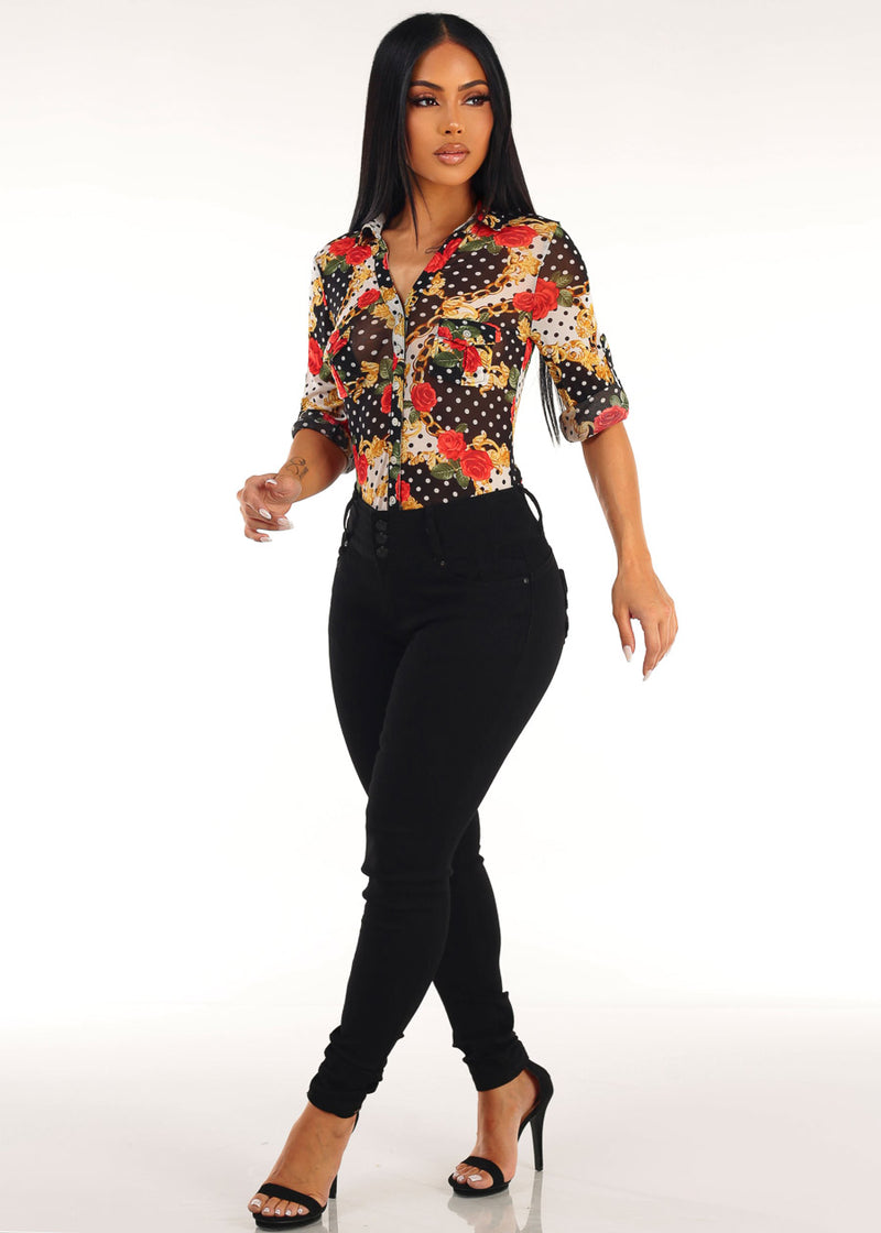 Print Butt Lift Skinnies Look