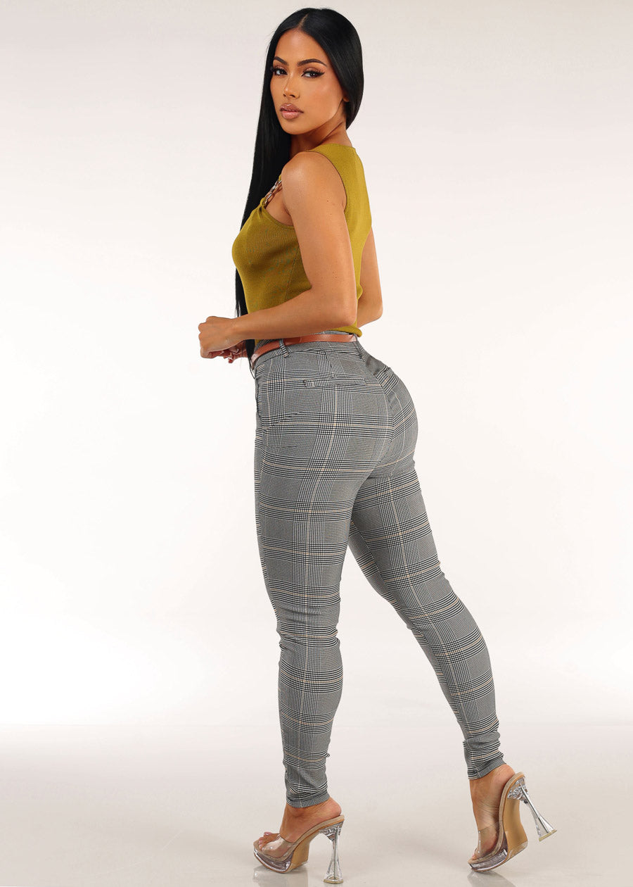 Plaid Green Butt Lift Skinnies Look
