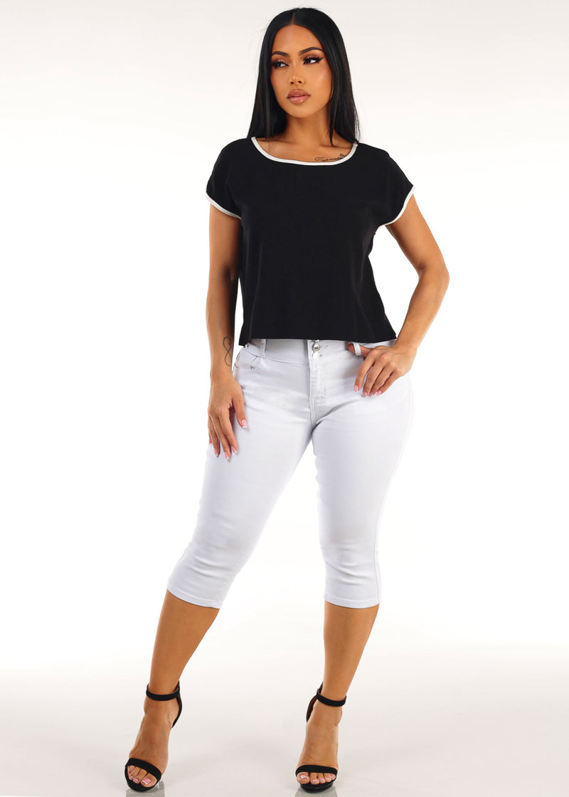 Linen Butt Lift Denim Capris Set