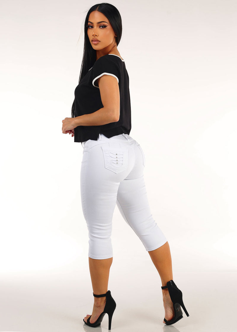 Linen Butt Lift Denim Capris Set
