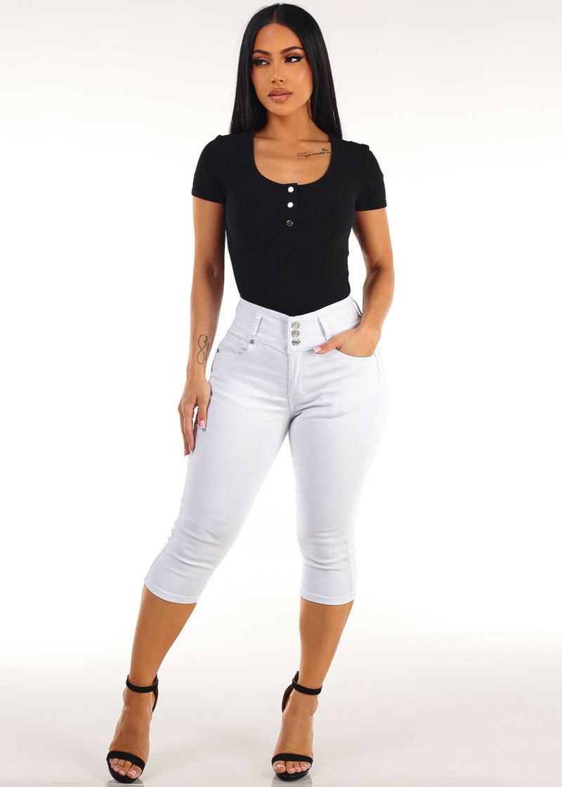 Black Butt Lift Denim Capris Outfit