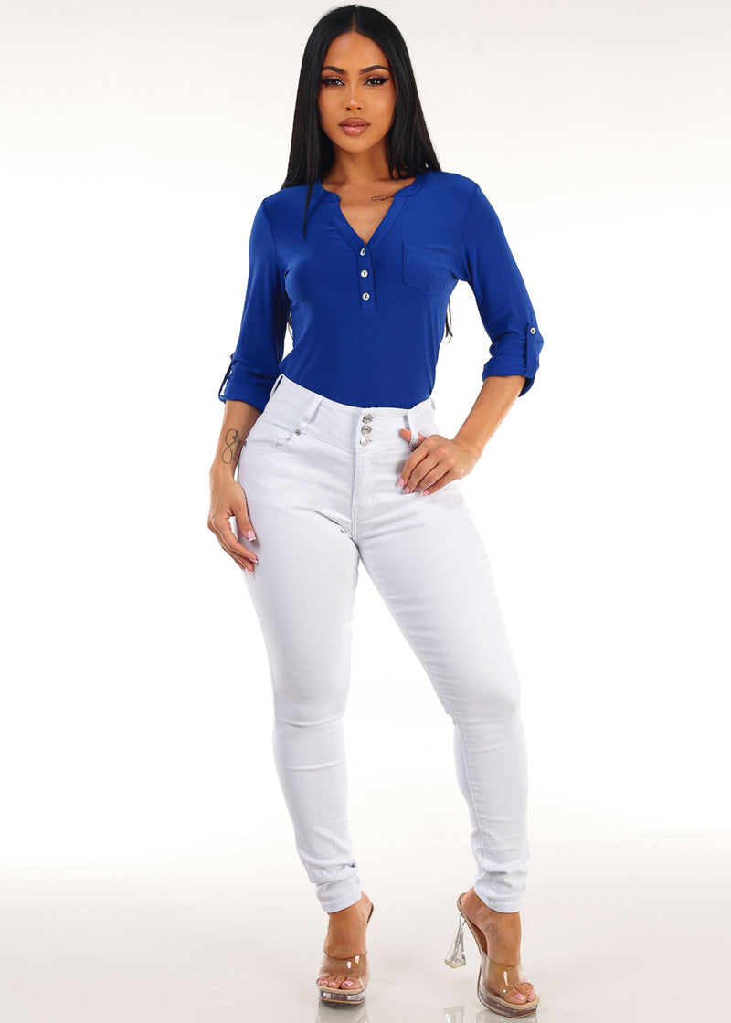 Blue Butt Lift Skinnies Look