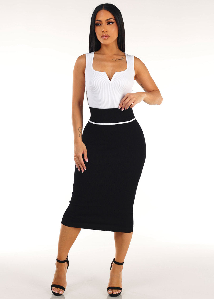 Sleeveless Midi Pencil Skirt Set